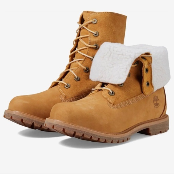 Timberland Teddy Fleece Fold-Down honey wheat suede lace up combat boots size 10 - Picture 11 of 12